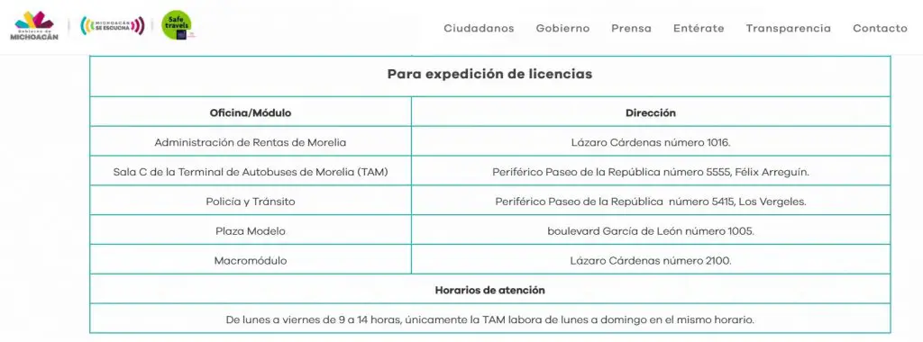 Oficinas de pago renovacion licencia Michoacán
