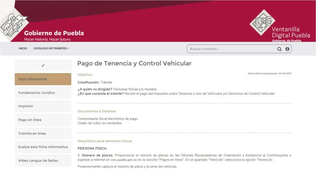 Pago de tenencia vehicular Puebla