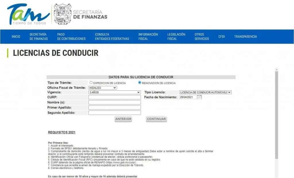 pago de renovacion licencia conducir tamaulipas registro solicitud